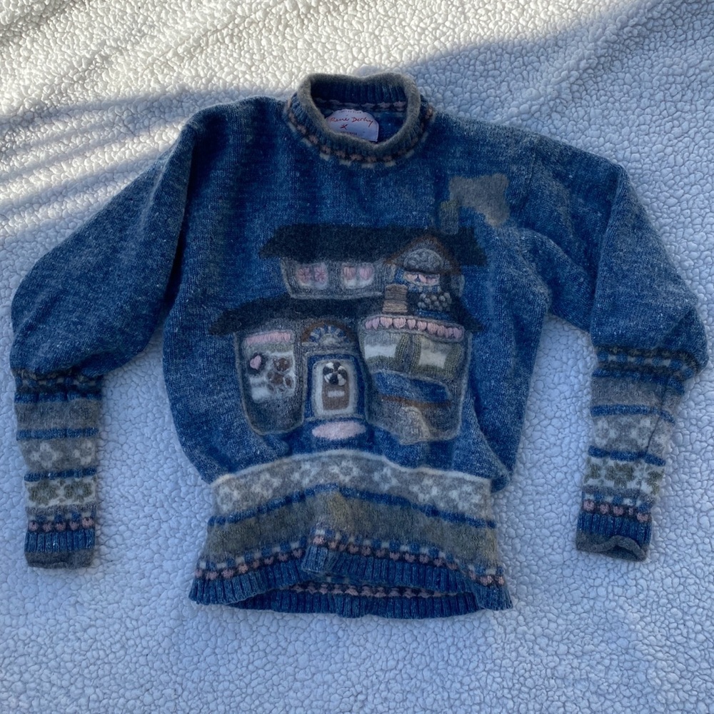 Blue Patterned Pullover Sweater - image 1